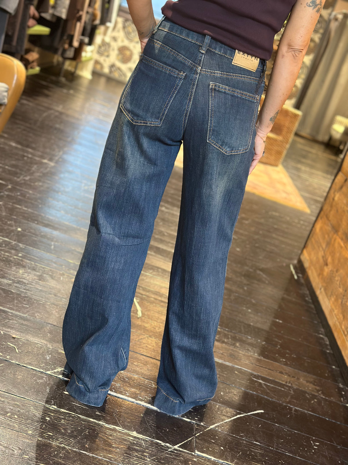Jeans palazzo vita alta lavaggio al tè