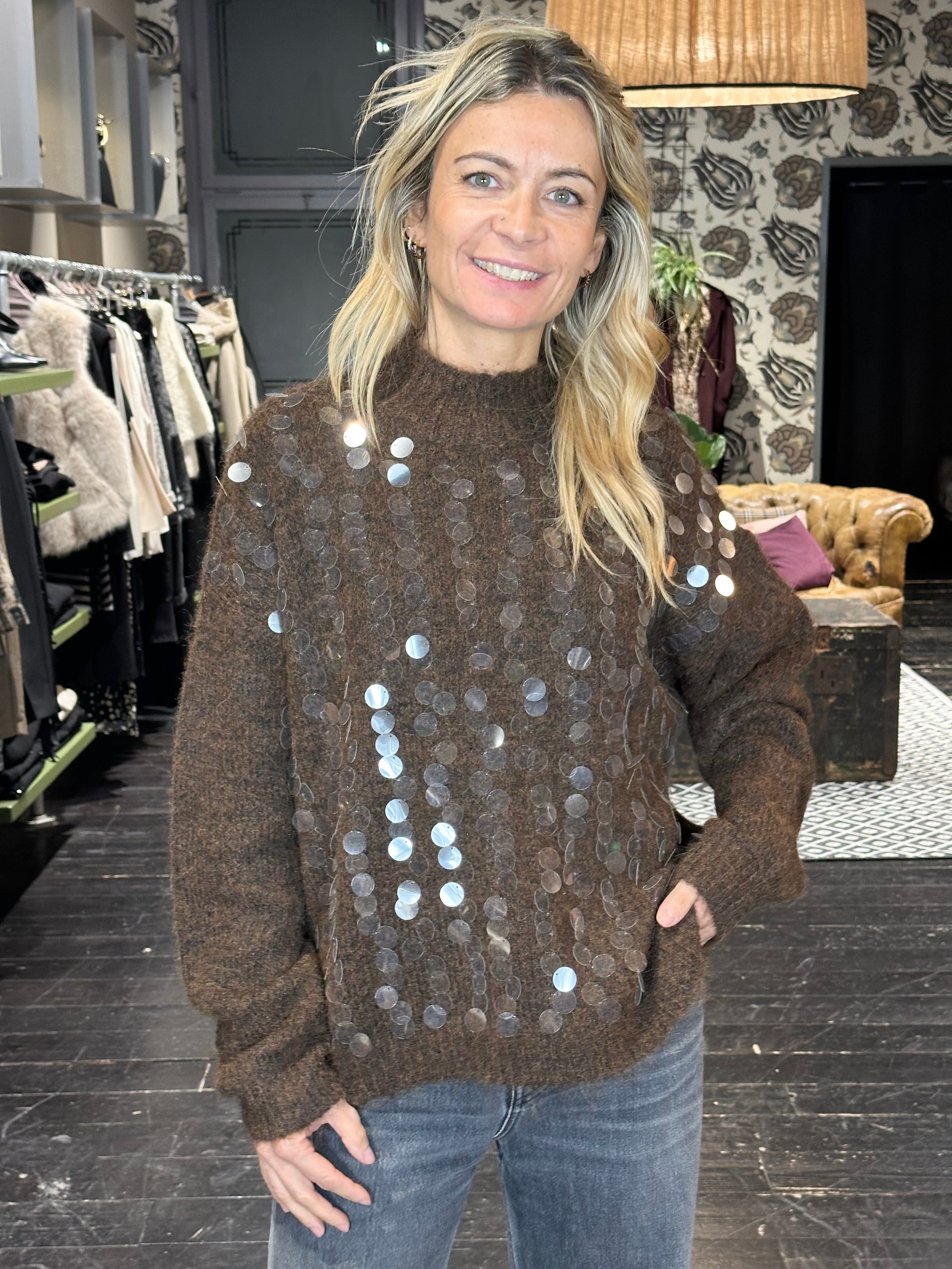 Maglia Maxi Paillettes Marrone _ MI.LE. for soku